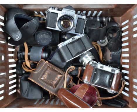 35mm Cameras, a Voitlander Vito II, Kodak Retina IIIc folding cameras, a Pentax Asahi SV, Zorki 4K body, a Jupiter 3.5cm f/2 