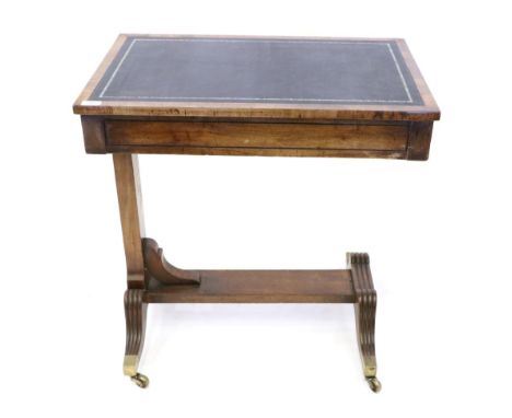 A Regency Mahogany Pillar End Writing Table, early 19th century, with a leather writing surface above one real and one sham d