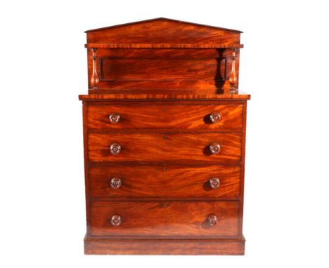 An Early Victorian Mahogany Straight Front Chest of Drawers, mid 19th century, the superstructure and architectural pediment 