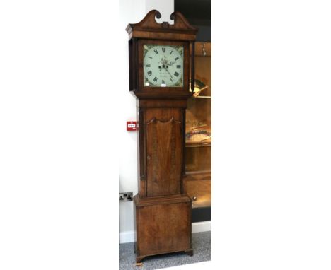 A Mahogany Thirty Hour Longcase Clock, signed Thos Russell, Lancaster, circa 1830, swan neck pediment, arched trunk door, 14-