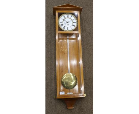 A Vienna Satinwood Wall Timepiece, architectural pediment, six glass panels and inlaid borders, 6-inch Roman numeral dial wit