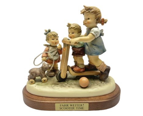 Hummel figure group by Goebel, Scooter Time, on wooden plinth, H17cm