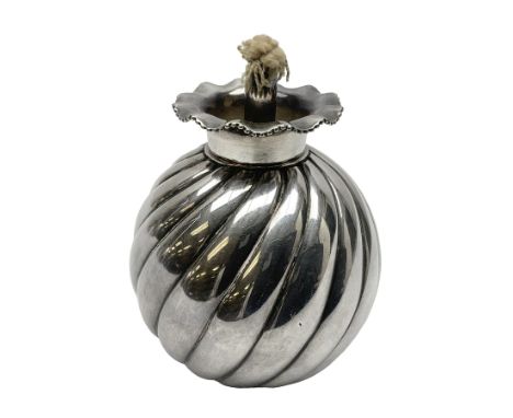 Tiffany &amp; Co silver plated table cigar lighter of wrythen fluted globular form with screw top H8cm