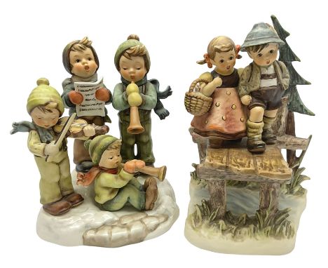 Two large Hummel figure group by Goebel, Strike up the Band and On Our Way, largest H21cm