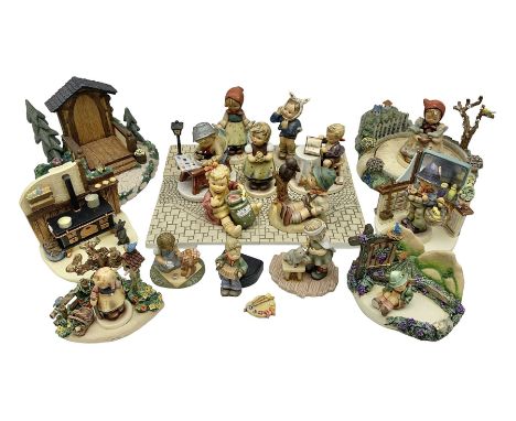 Thirteen Hummel figures by Goebel, to include Sing Along and  Cinderella, together with Goebel cobbled path and Hummelscapes 