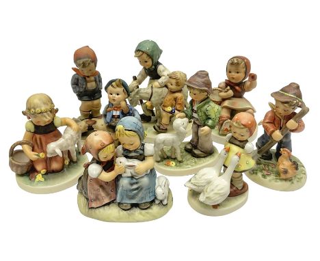 Nine Hummel figures by Goebel, to include Goose Girl, Little Farm Hand, Homeward Bound and Farm Bound, tallest H14cm