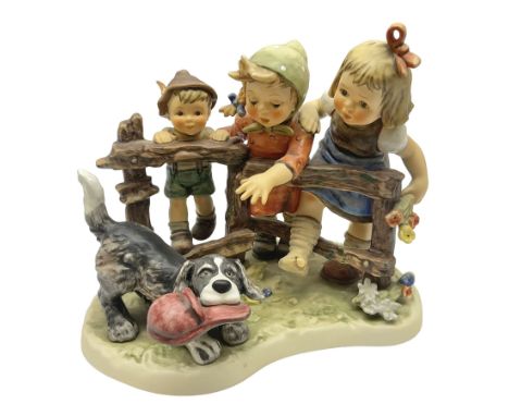 Large Hummel figure group by Goebel, Troublemaker, from the moments in time collection, limited edition 1985/5000, H19cm
