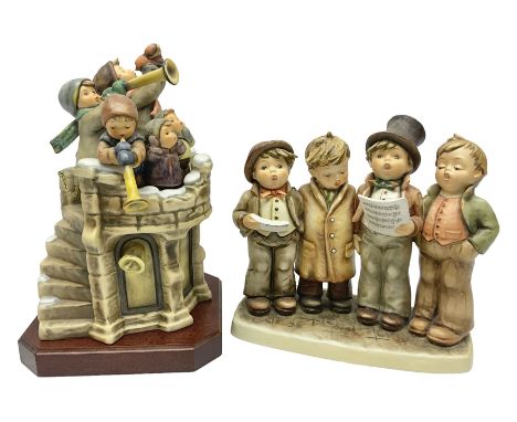 Large Hummel figure group by Goebel, Funfair, with a wooden plinth, together with Hummel figure group, Harmony in Four parts,