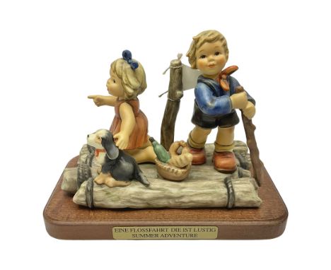 Hummel figure group by Goebel, Summer Adventure, on wooden plinth, including plinth H17cm