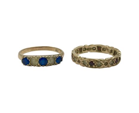 9ct gold eternity ring, set with paste stones and a 9ct gold five stone paste ring, both stamped Condition Report:Approx 4.7 