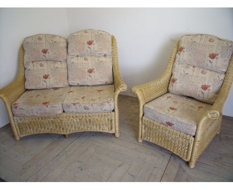 Two piece wicker work conservatory suite comprising of two seat sofa and matching armchair  