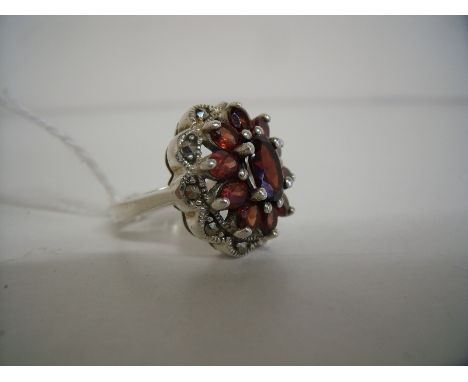 Silver and coloured stone dress ring 