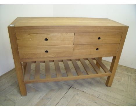 Modern light oak side cabinet with four drawers above under tier (120cm x 45cm x 86cm)
