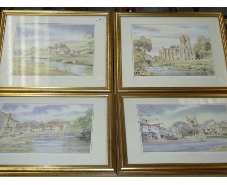 Set of four framed and mounted limited edition K W Burton signed prints of various Yorkshire scenes including Thornton Le Dal