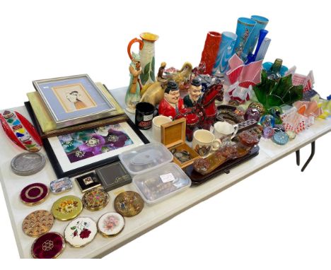 Collection of glass, china and collectables including pair of Victorian glass vases, handkerchief glass dishes, paperweights,