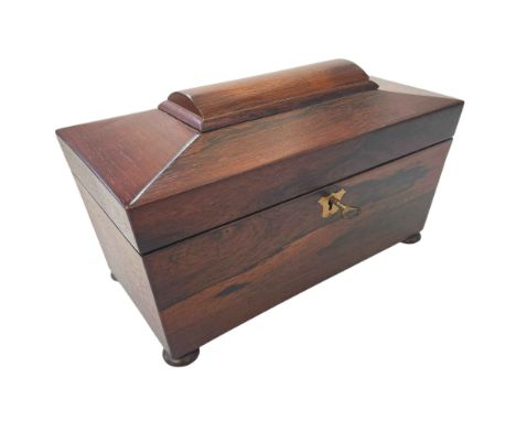 Victorian rosewood sarcophagus two compartment tea caddy.