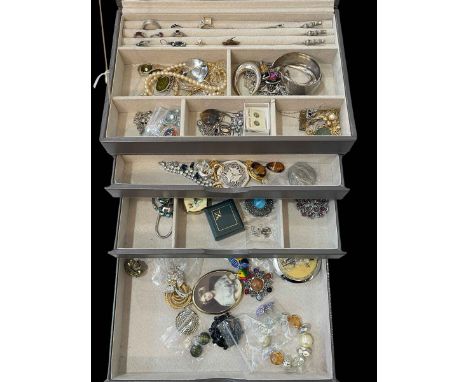 Jewellery box and contents including some silver.