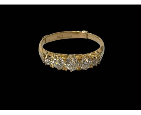 Diamond five stone 18 carat gold ring, size R/S.