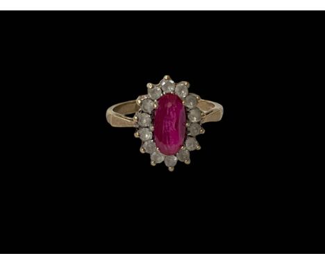 Ruby gem set 9 carat gold ring, size N. 