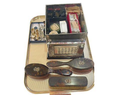 Silver fronted desk calendar Birmingham 1930, tortoiseshell brush, dentistry equipment, etc.