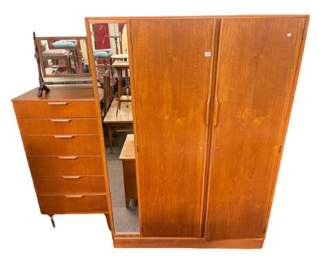 Austin Suite teak two door wardrobe and six drawer chest together with a pine finish blanket box (3).