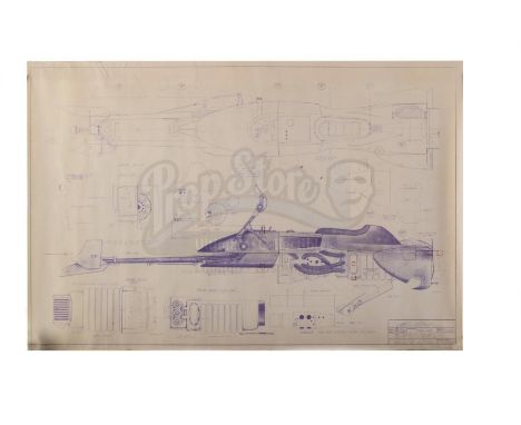 A speeder bike blueprint from Richard Marquand's Star Wars: Return of the Jedi. This production-used blueprint for the iconic