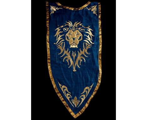 A large lion head Alliance banner from Duncan Jones' video game adaptation Warcraft. Alliance banners were displayed in the A