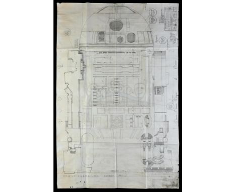 An R2-D2 (Kenny Baker) blueprint used in the production of George Lucas' Star Wars: Attack of the Clones. Along with his fell