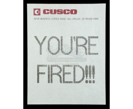 Marty McFly's (Michael J. Fox) termination fax from Robert Zemeckis' sci-fi adventure sequel Back to the Future Part II. Afte