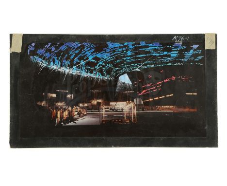 A hand-painted mothership lighting concept illustration from the production of Steven Spielberg's sci-fi film Close Encounter