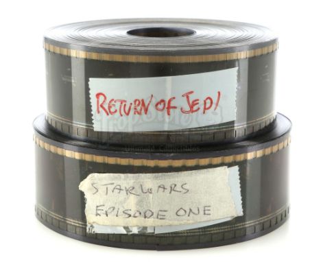 A pair of 35mm trailer film reels for Richard Marquand's Star Wars: Return of the Jedi and George Lucas' Star Wars: The Phant