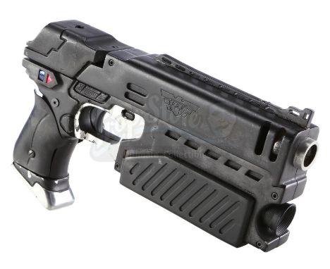 A hero Lawgiver Mark II pistol from Danny Cannon's sci-fi adventure Judge Dredd. The Lawgiver, the signature weapon of Judge 