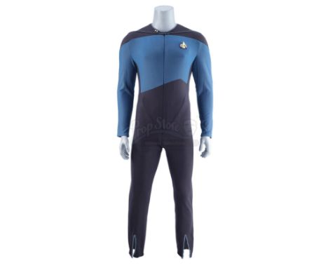 A Starfleet science division uniform from Gene Roddenberry's sci-fi television series Star Trek: The Next Generation. Used by