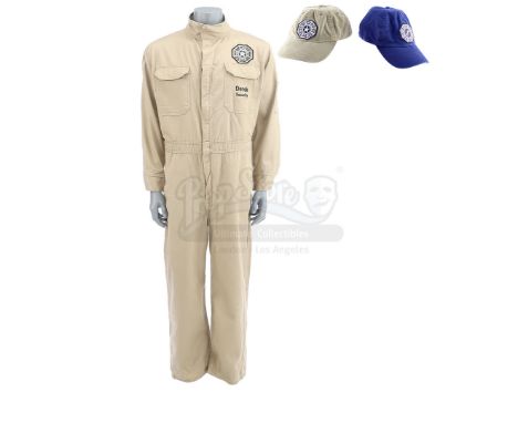 A Dharma Security jumpsuit and Dharma hats from the sci-fi television series Lost. In the episode "The Man Behind the Curtain