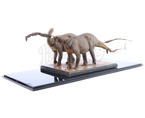 A pair of stop-motion Brachiosaurus puppets from Robert Guenette's educational TV movie Dinosaur!. The film combined stop-mot