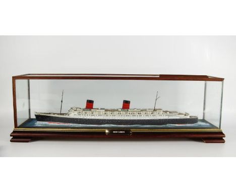 A scale model of the liner Queen Elizabeth, cased with name plate, 63½ x 18½ x 19cm.