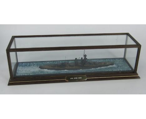 A scale model of the battleship HMS Iron Drake, cased with name plate, 43½ x 13½ x 12cm