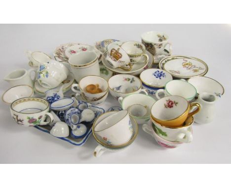 Miniature porcelain tea wares, including Caverswall, Spode, Crown Staffordshire and Royal Doulton (quantity).