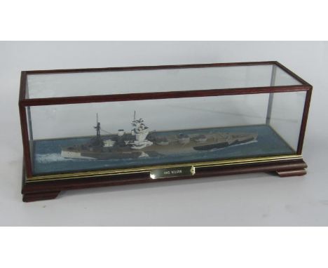 A scale model of the battleship HMS Nelson, cased with name late, 49 x 56 x 17cm.