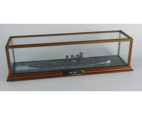 A scale model of the battle cruiser HMS Tiger, cased with plate, 43½ x 12½ x 12½cm.