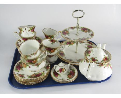 A Royal Albert porcelain part tea service, decorated in the Old Country Roses pattern, comprising teapot, cream jug, sugar bo