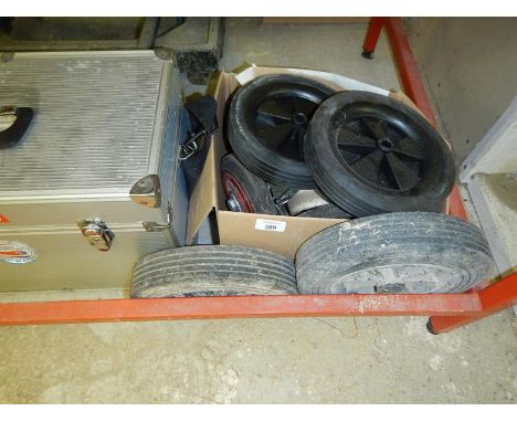 Various trolley wheels and an alloy tool case. Viewing: Tuesday 12th July 10am to 4pm Grangeway Road Wigston LE18 1JE. Collec