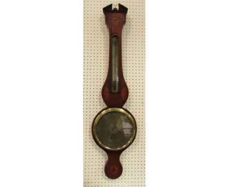 A George III mahogany cased wheel barometer by G Selva Boston and Lincoln, with thermometer, case with shell and floral pater