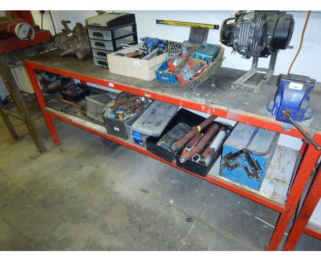 A metal framed work bench. Viewing: Tuesday 12th July 10am to 4pm Grangeway Road Wigston LE18 1JE. Collection by arrangement 