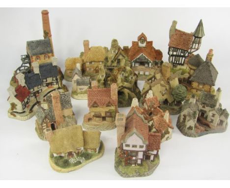 David Winter Cottage sculptures, comprising The Woocutter's Cottage, Wine Merchant, Cornish Engine House, Gatekeepers, The Ba