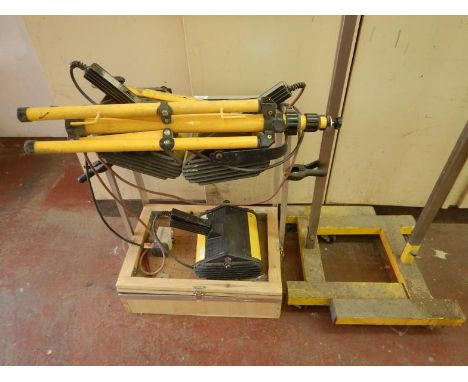 A three lamp industrial lighting rig. Viewing: Tuesday 12th July 10am to 4pm Grangeway Road Wigston LE18 1JE. Collection by a