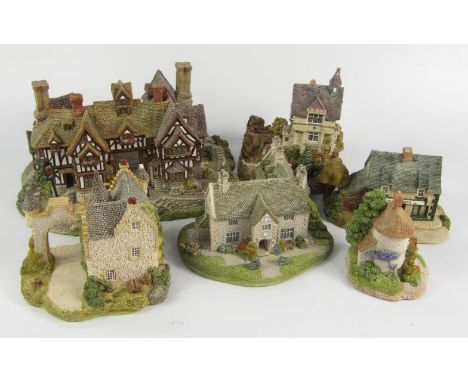 Lilliput Lane sculptures, comprising Tea Caddy Cottage, Secret Garden, Pat Cohen's Bar, Sulgrave Manor, The Kings Arms and Gl