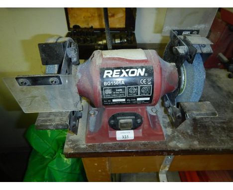 A Rexon BG1501A 340 watt bench grinder. Viewing: Tuesday 12th July 10am to 4pm Grangeway Road Wigston LE18 1JE. Collection by