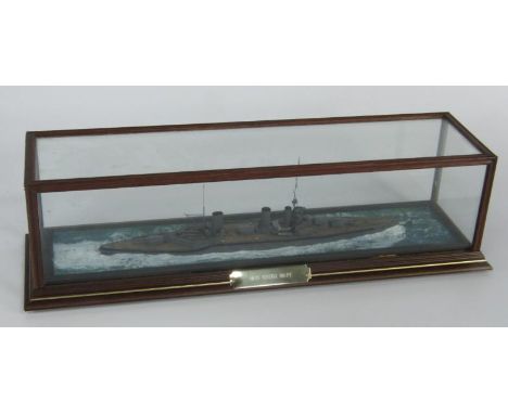 A scale model of the HMS Queen Mary, cased with name plate, 43 x 13½ x 12cm.