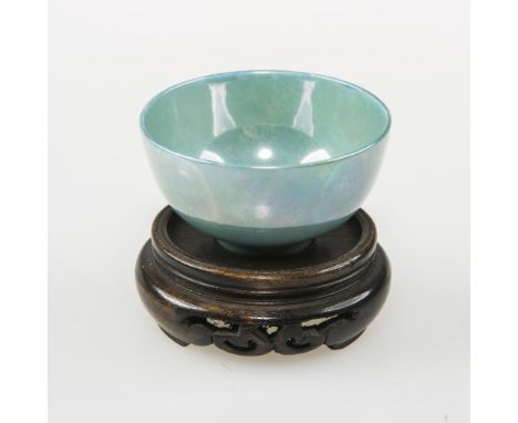 A SMALL ROYAL DOULTON 'TITANIUM' WARE CHINESE CELADON STYLE MOTTLED GREEN LUSTRE BOWL, bears printed mark to base, and on a C